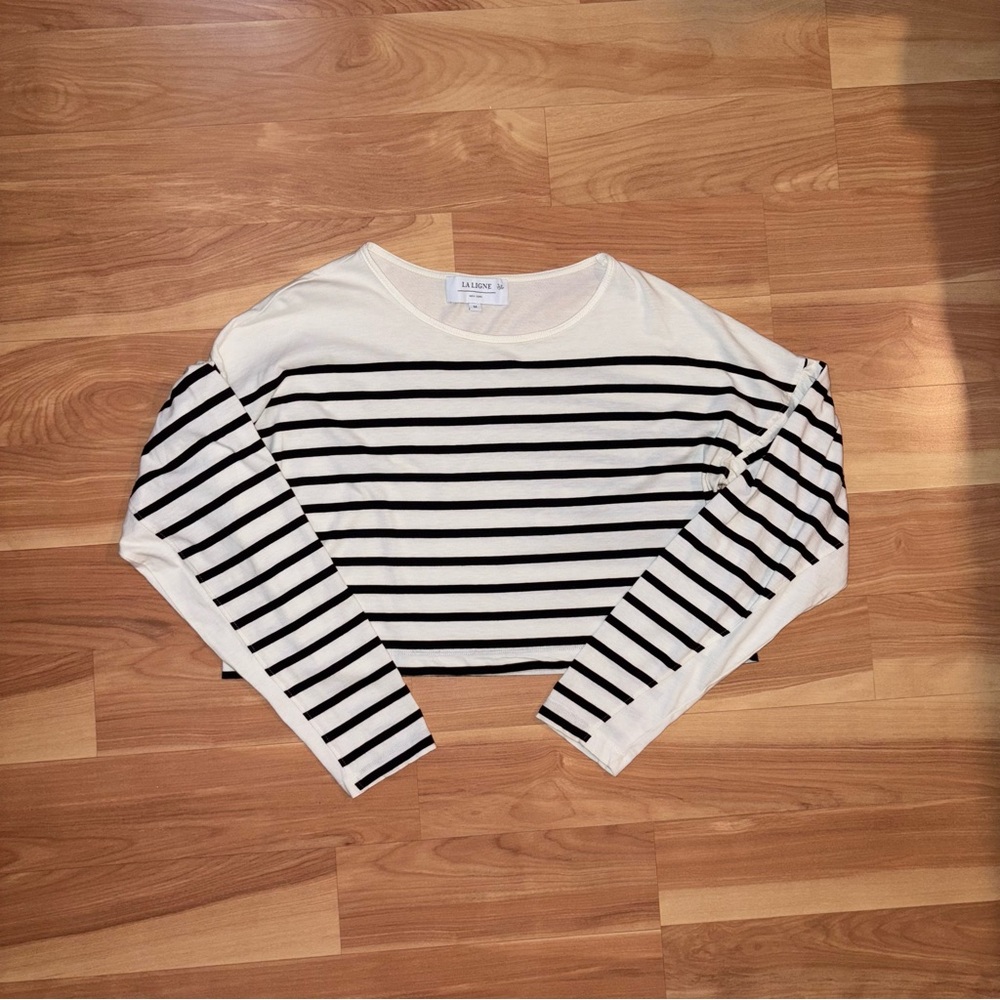 La Ligne Black and Cream Striped Long Sleeve Tee - Picture 9 of 14